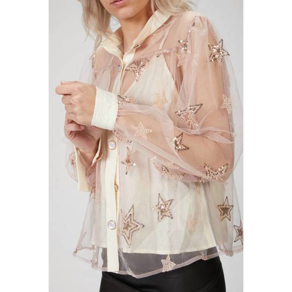 NEW SISTER JANE star burst sequin blouse in blush pink - Picture 3 of 4